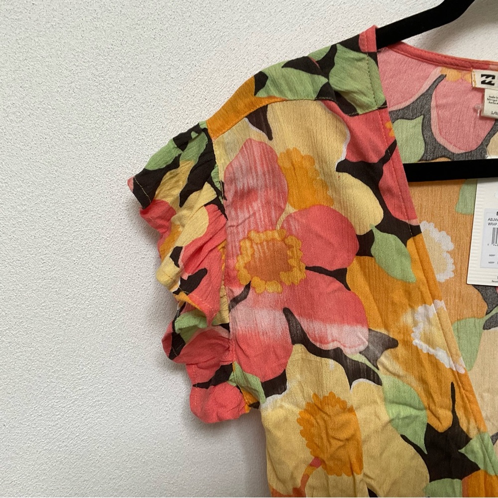 NWT BillaBong Tropical Floral Wrap Dress Size Large Vacation Spring Summer - Picture 2 of 5